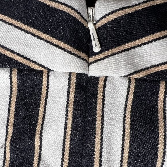 Ann Taylor Skirt Striped Black White Tan Knee Length Ruffle Career Size 4 Zipper - Picture 9 of 10